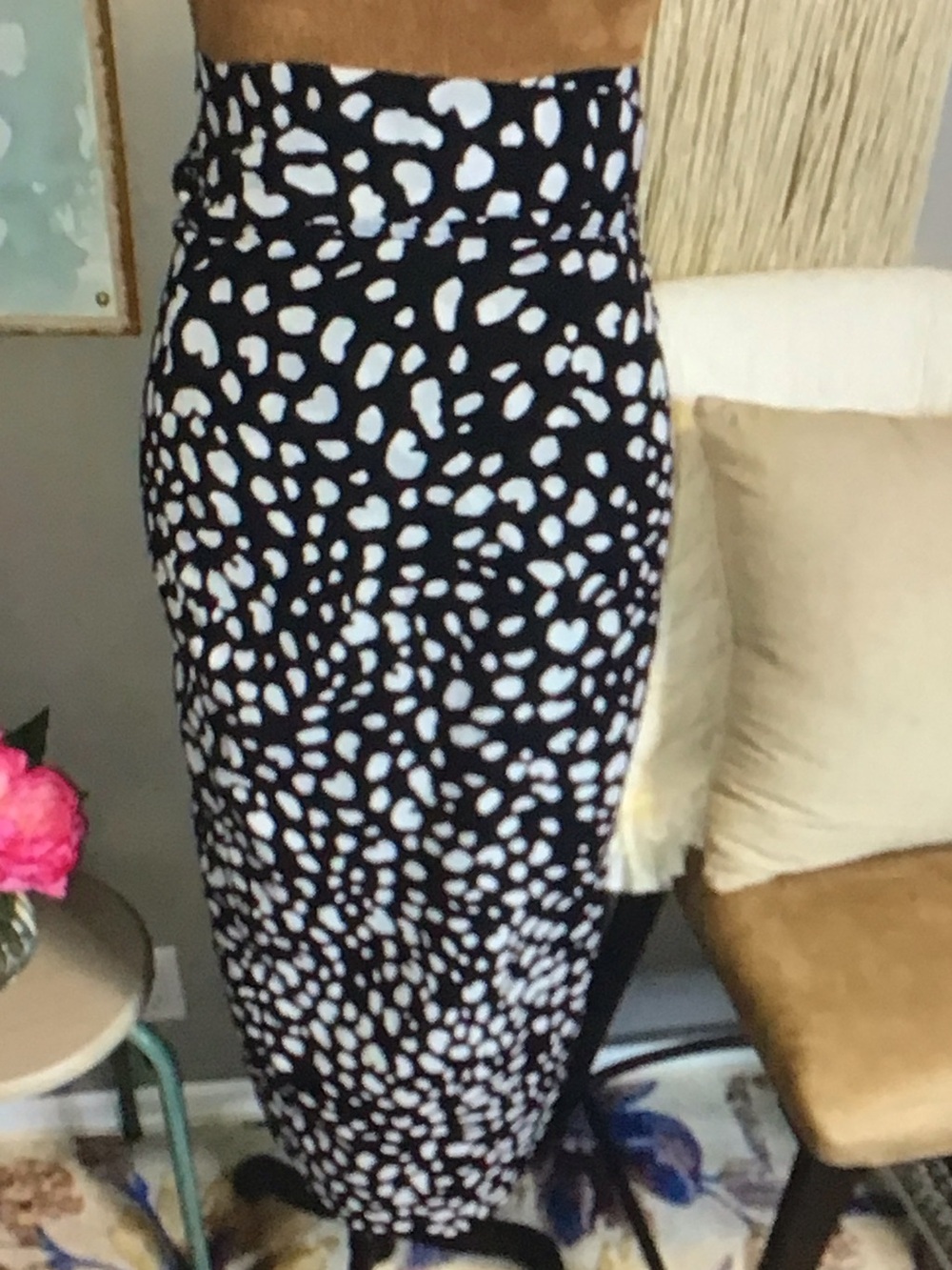 Black and White Abstract Print Midi Skirt